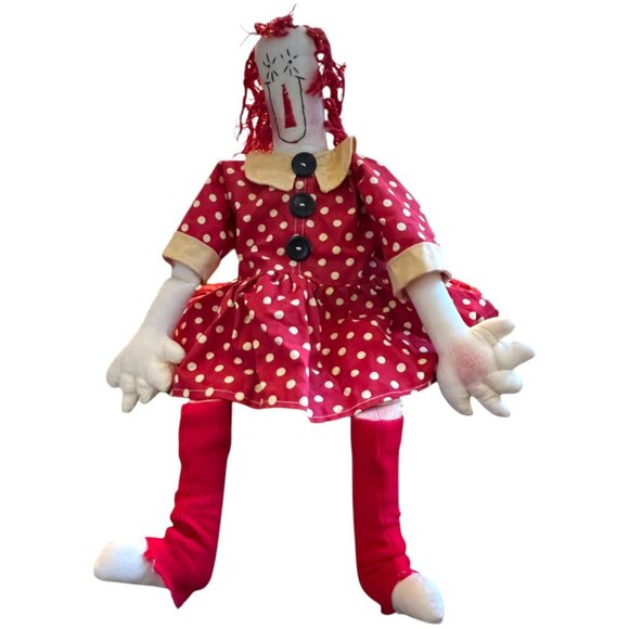 Handmade SIGNED Raggedy Ann Folk Art Cloth Doll — Primitive Americana Decor 21” - Picture 6 of 11